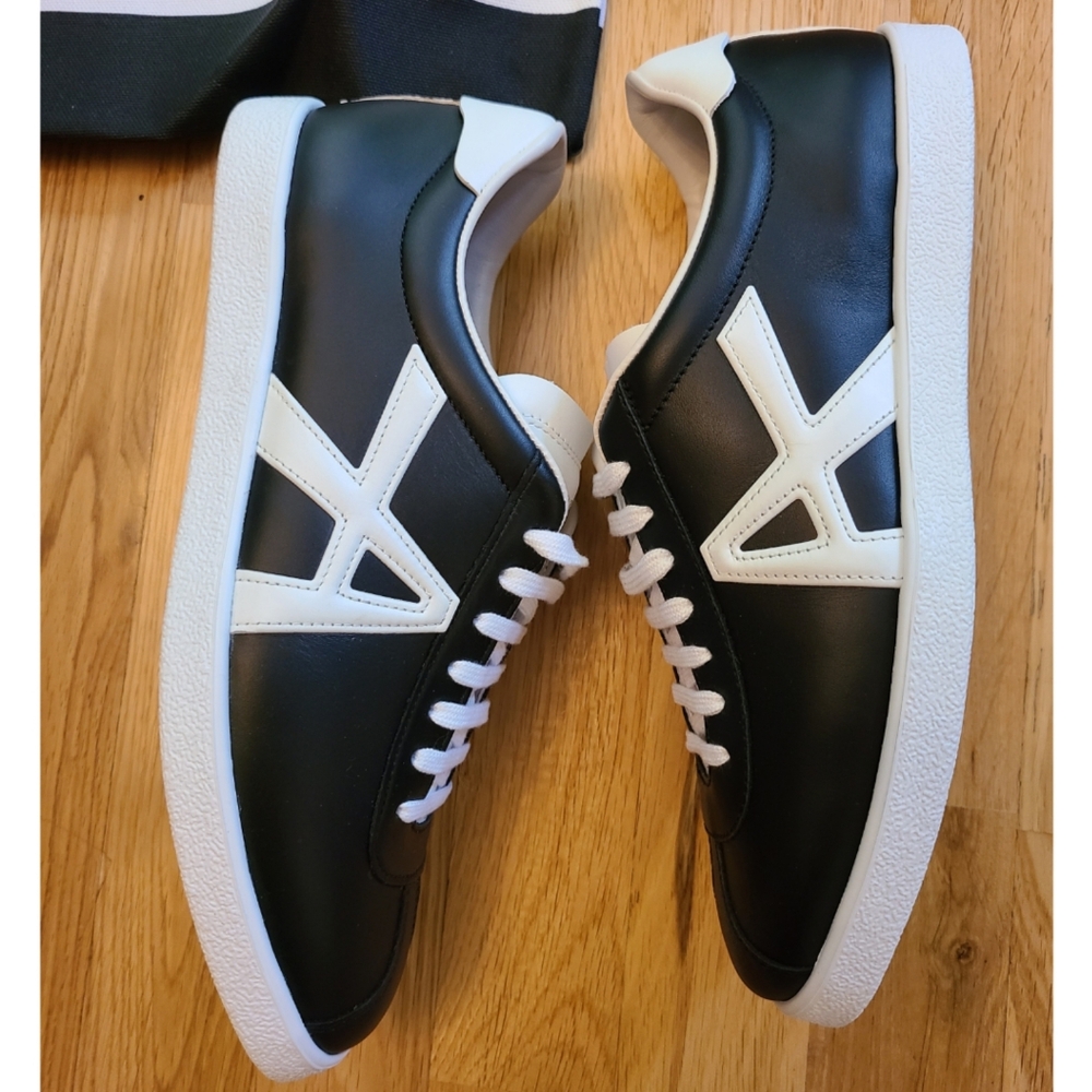 🆕️ Aquazzura The A Sneakers Black White 9.5 Preppy Streetwear Skater Minimalist - Picture 2 of 13